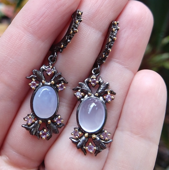 Jewelry - Natural chalcedony sterling artistic earrings